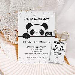 panda birthday invitation cute panda themed party panda birthday invite animal panda birthday invitation