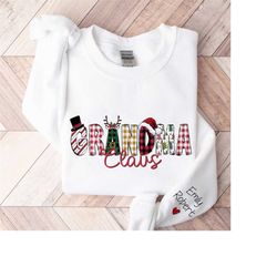 Personalized Grandma Sweatshirt, Christmas Grandma Claus Sweatshirt, Grandma Claus Kids on Sleeve, Christmas Gift for Gr