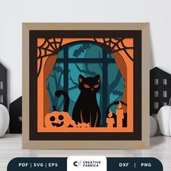 halloween cat in the window 3d svg