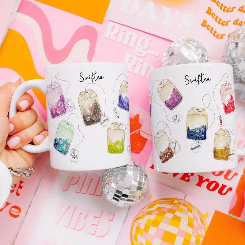 Taylor's Album Name Tea Bags Mug, Taylor's Version Mug, Taylor Swiftea Mug, Swiftea Cup, Eras Tour Fan Gift,Christmas Gift, Teabag albums - 1.jpg