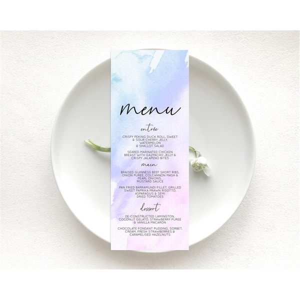 Purple Menu Purple Watercolor Menu Template Pastel Purple Ta - Inspire ...