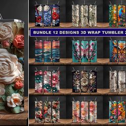 bundle 12 design 3d wrap tumbler 20oz, tumbler bundle design, sublimation tumbler bundle, 20oz skinny tumbler 15