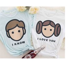 star wars couple cartoon han solo leia princess i love you i know shirt, galaxy's edge unisex t-shirt family birthday gi