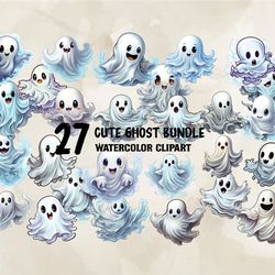 27 Cute Ghost Bundle Watercolor Clipart, Halloween Svg, Cute Halloween, Halloween, Halloween Png 24