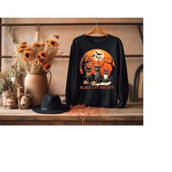 halloween black cat shirt, spooky cat sweatshirt, scary halloween shirt, horror night shirt, black cat society shirt, ha