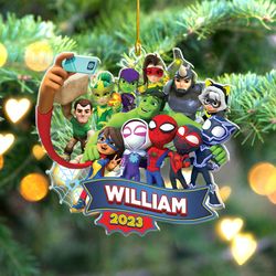 personalized spidey and his amazing friends ornament, christmas ornament hanging tree
