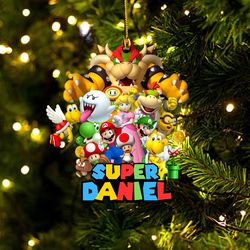 personalized super mario ornament, super mario kids christmas gift, super mario christmas ornament