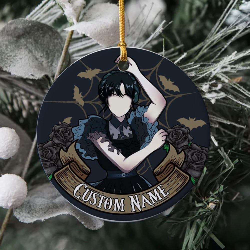 Wednesday Addams Christmas , Wednesday Addams Christmas Decor, Personalized Floral Halloween Wednesday Movie Characters Christmas Ornament - 1.jpg