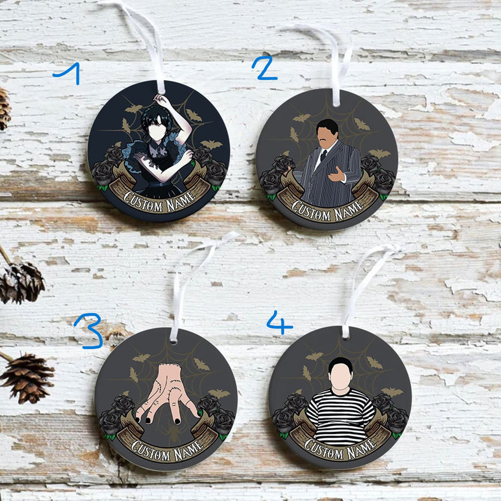 Wednesday Addams Christmas , Wednesday Addams Christmas Decor, Personalized Floral Halloween Wednesday Movie Characters Christmas Ornament - 2.jpg