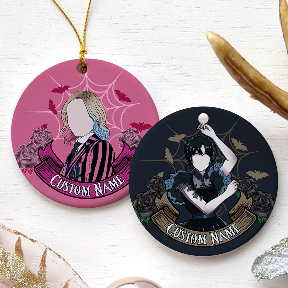 Wednesday Addams Christmas , Wednesday Addams Christmas Decor, Personalized Floral Halloween Wednesday Movie Characters Christmas Ornament - 8.jpg