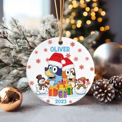 custom christmas bluey bingo ornament, bluey bingo family ceramic christmas ornament, bluey family christmas decorations