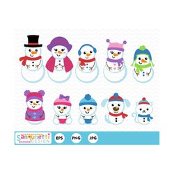 snowman family clipart, christmas or winter digital art instant download