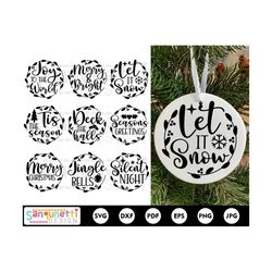 christmas ornaments svg bundle , round sign cut file, holiday quotes svg, cricut and silhouette