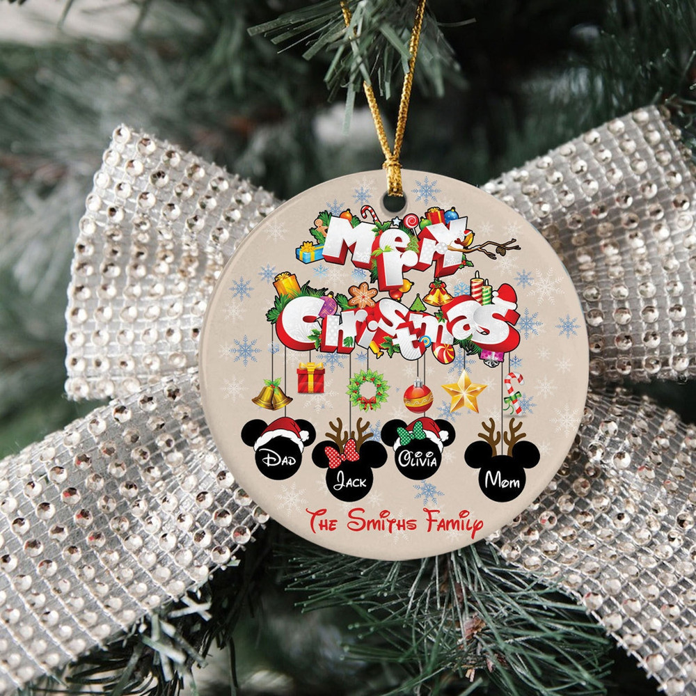 Personalized Mickey Family Ornament, Mickey Christmas Ornament, Disneyland Ornament, Disney Family Ornament, Xmas Disney Ceramic Ornament - 1.jpg