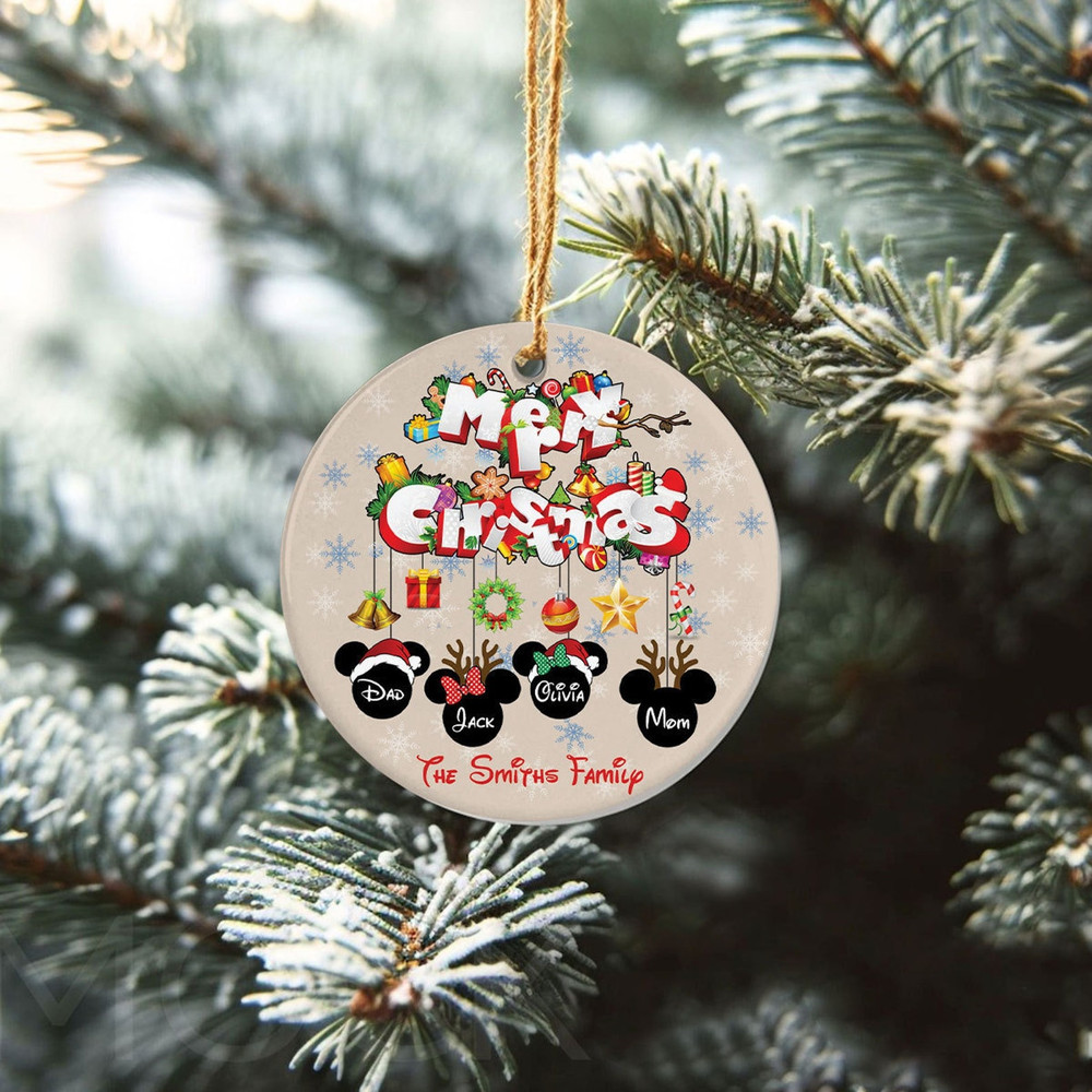 Personalized Mickey Family Ornament, Mickey Christmas Ornament, Disneyland Ornament, Disney Family Ornament, Xmas Disney Ceramic Ornament - 2.jpg