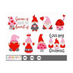 valentine gnome clipart, gnome digital art, love and heart clip art, instant download