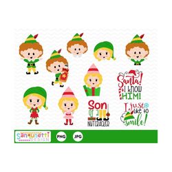 christmas buddy elf clipart, holiday lettering clip art instant download