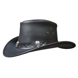 Tri Skulls Band Black Leather Cowboy Hat