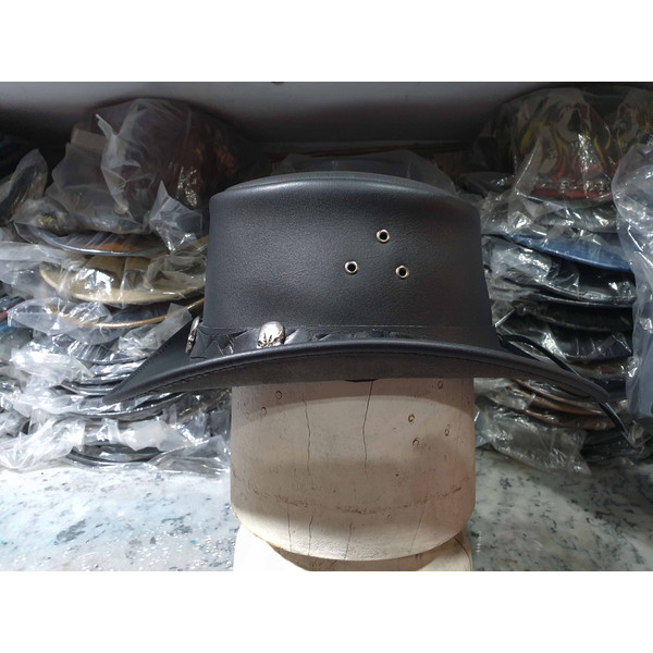 Tri Skulls Band Black Leather Cowboy Hat (3).jpg