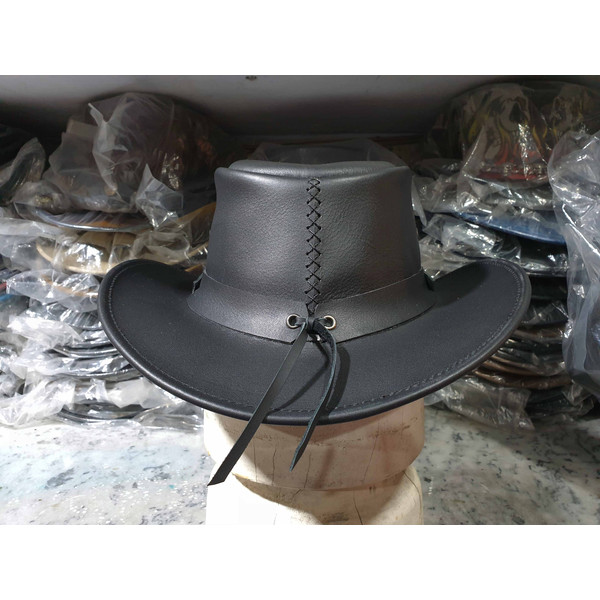 Tri Skulls Band Black Leather Cowboy Hat (5).jpg
