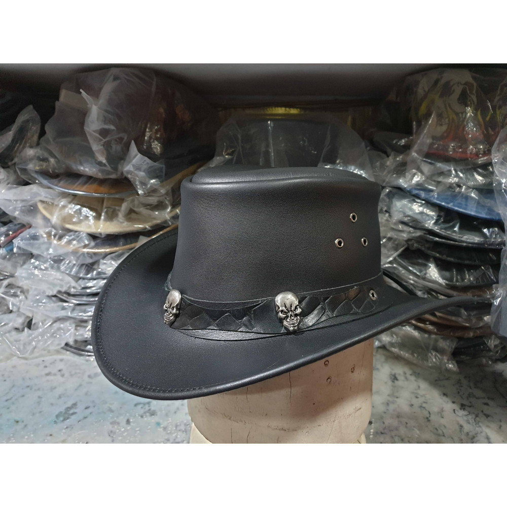 Tri Skulls Band Black Leather Cowboy Hat (6).jpg
