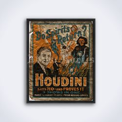 Houdini Do Spirit Return vintage magic show illusionist poster printable art print Digital Download
