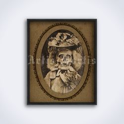 Lady Skeleton woman skull Victorian creepy Halloween photo printable art print poster Digital Download