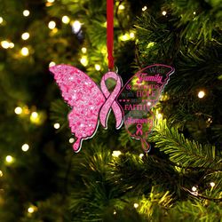 survivor hope and faith acrylic ornament, breast cancer ribbon ornament, christmas ornament
