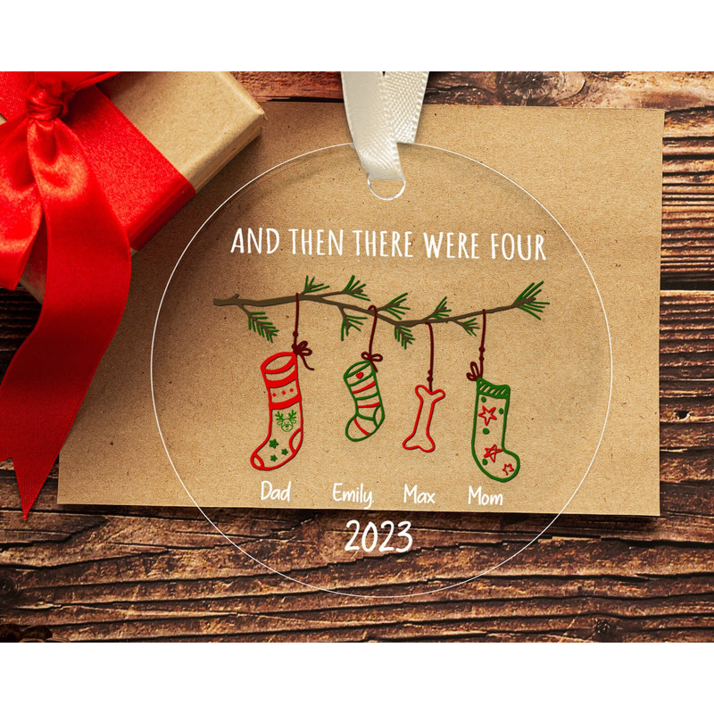 And Then There Were Four Ornament, 2023 Christmas Ornament, Family Christmas Ornament, Family and Baby and Pet Ornament, Christmas Decor - 1.jpg