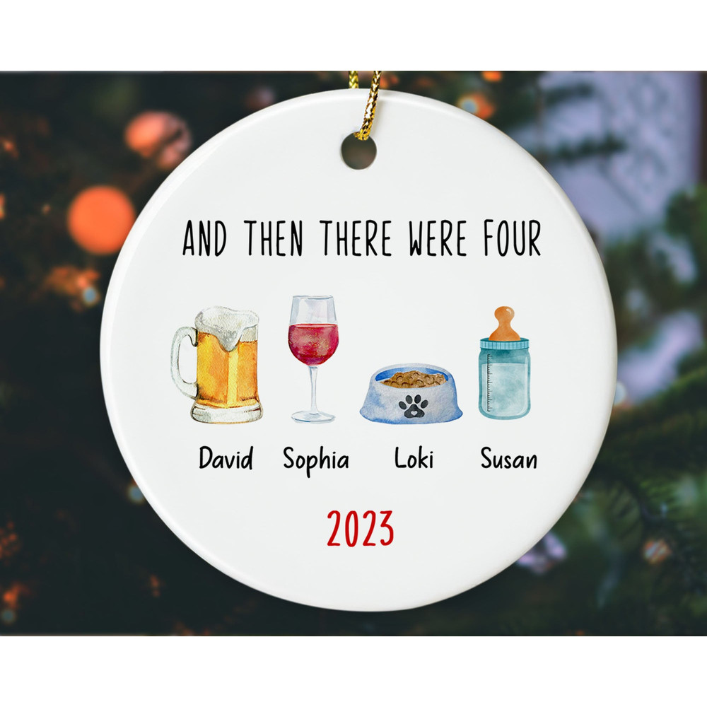 And Then There Were Four Ornament, Family Christmas Ornament, 2023 Christmas Ornament, Family and Baby and Pet Ornament, Christmas Decor - 1.jpg