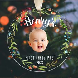 custom baby first christmas ornament, baby photo ornament, new baby gift