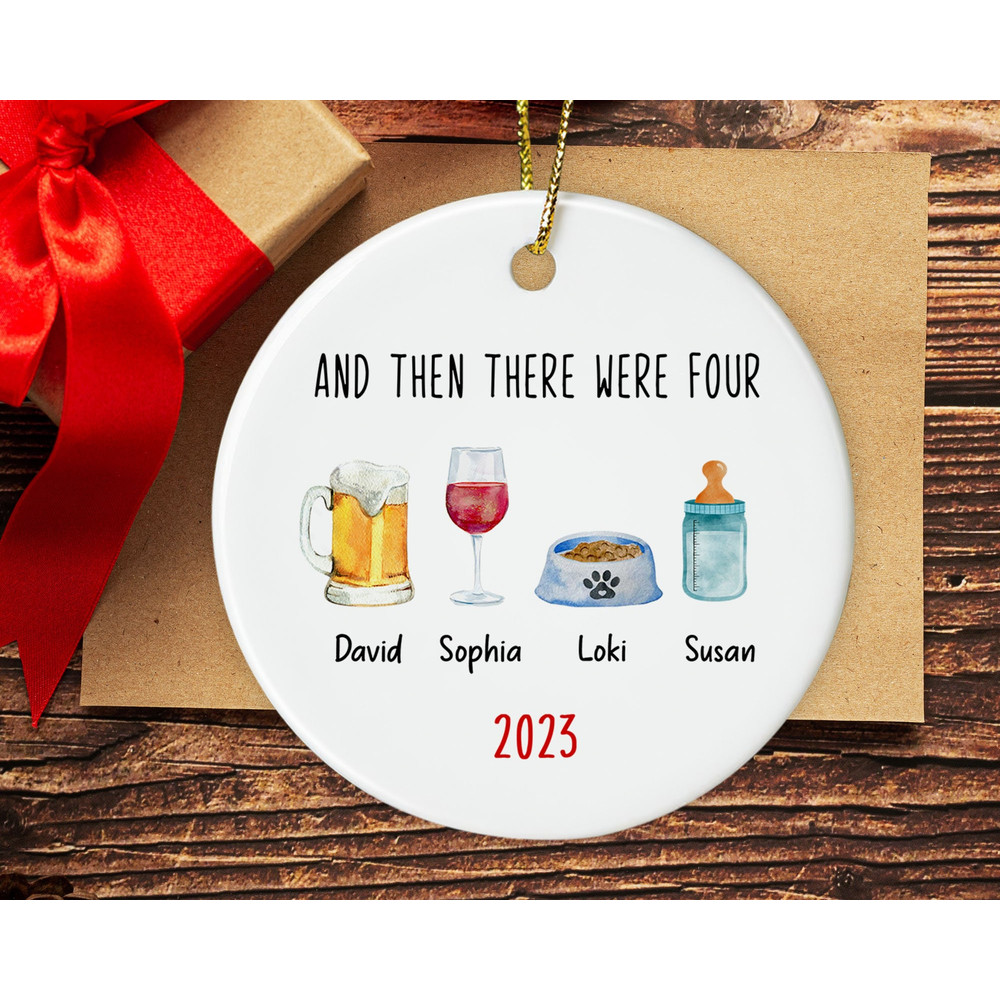 And Then There Were Four Ornament, Family Christmas Ornament, 2023 Christmas Ornament, Family and Baby and Pet Ornament, Christmas Decor - 2.jpg