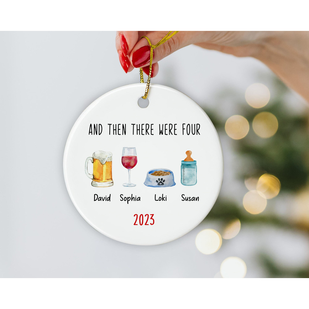 And Then There Were Four Ornament, Family Christmas Ornament, 2023 Christmas Ornament, Family and Baby and Pet Ornament, Christmas Decor - 4.jpg