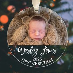 Custom Baby First Christmas Ornament, Personalized Baby Photo Ornament, New Baby Gift