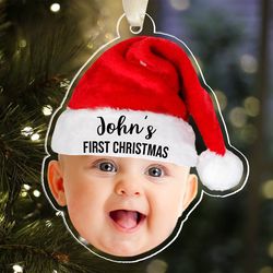 Custom Baby First Christmas Ornament, Personalized Photo Ornament with Baby Face, Baby 1st Christmas Ornament