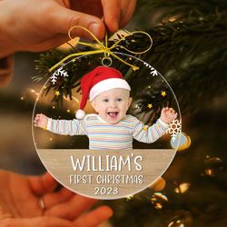 Custom Baby Photo Ornament, Personalized Baby First Christmas Ornament, New Baby Christmas Gift