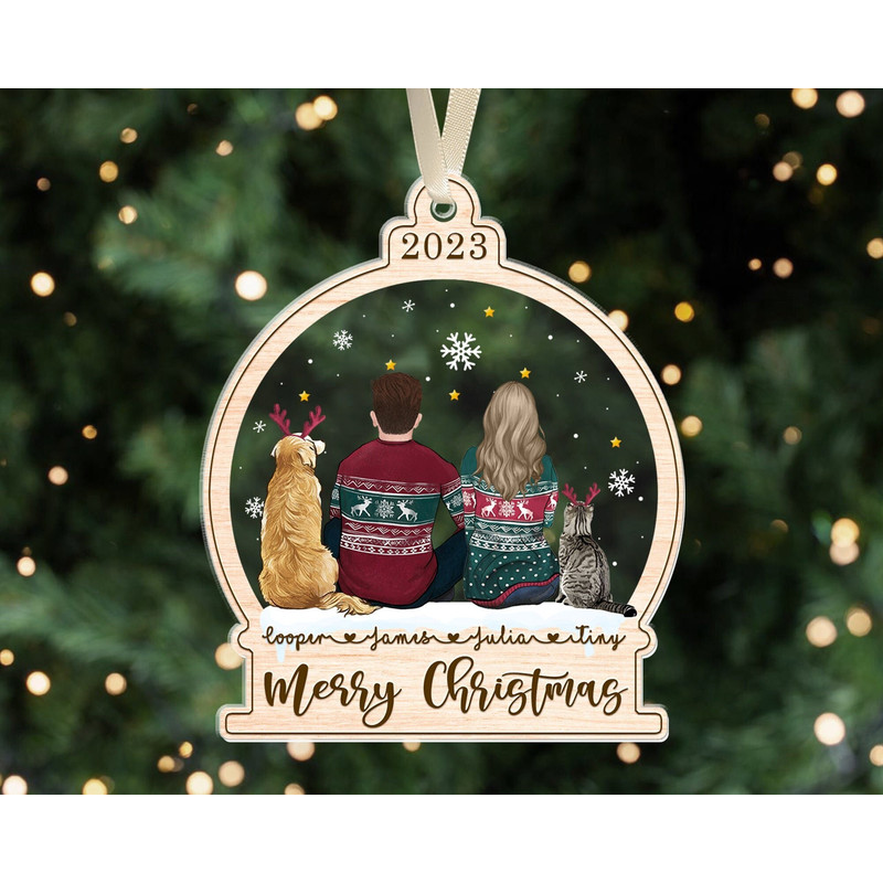 Custom Couple and Pet Ornament, Personalized Couple with Dog Ornament, 2023 Christmas Couple Ornament, Couple Keepsake Ornament Xmas Gift - 1.jpg