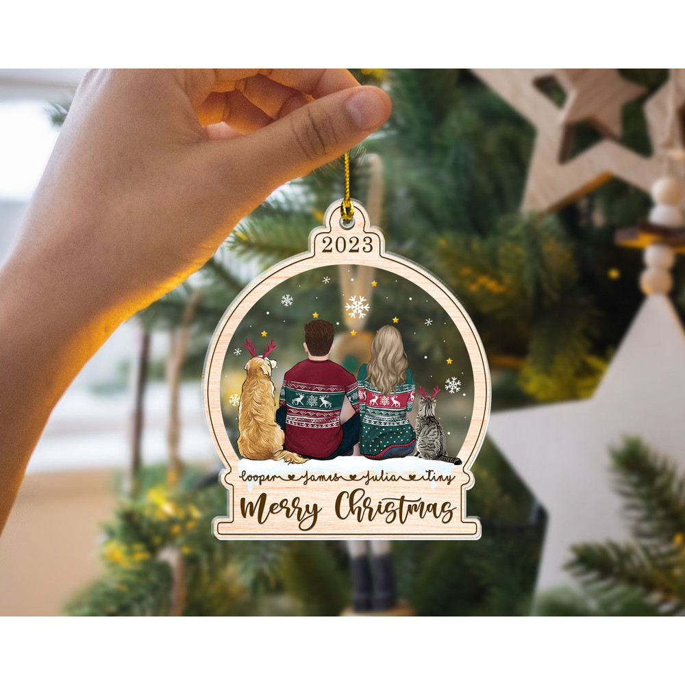 Custom Couple and Pet Ornament, Personalized Couple with Dog Ornament, 2023 Christmas Couple Ornament, Couple Keepsake Ornament Xmas Gift - 8.jpg