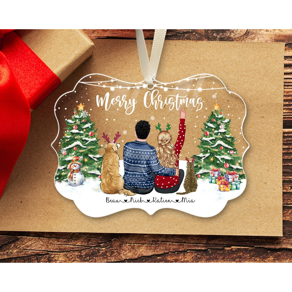 Custom Couple With Pets Ornament, 2023 Christmas Couple Ornament, Family and Pet Christmas Ornament, Christmas Gift for Cat and Dog Lovers - 1.jpg