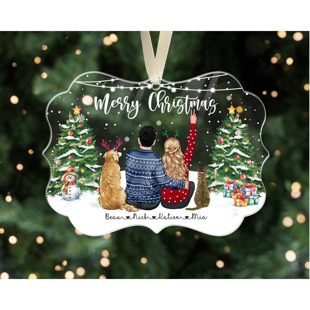 Custom Couple With Pets Ornament, 2023 Christmas Couple Ornament, Family and Pet Christmas Ornament, Christmas Gift for Cat and Dog Lovers - 10.jpg