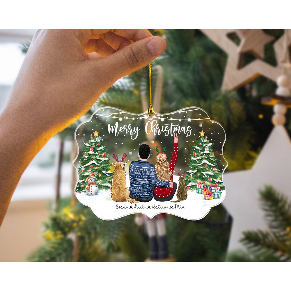 Custom Couple With Pets Ornament, 2023 Christmas Couple Ornament, Family and Pet Christmas Ornament, Christmas Gift for Cat and Dog Lovers - 8.jpg