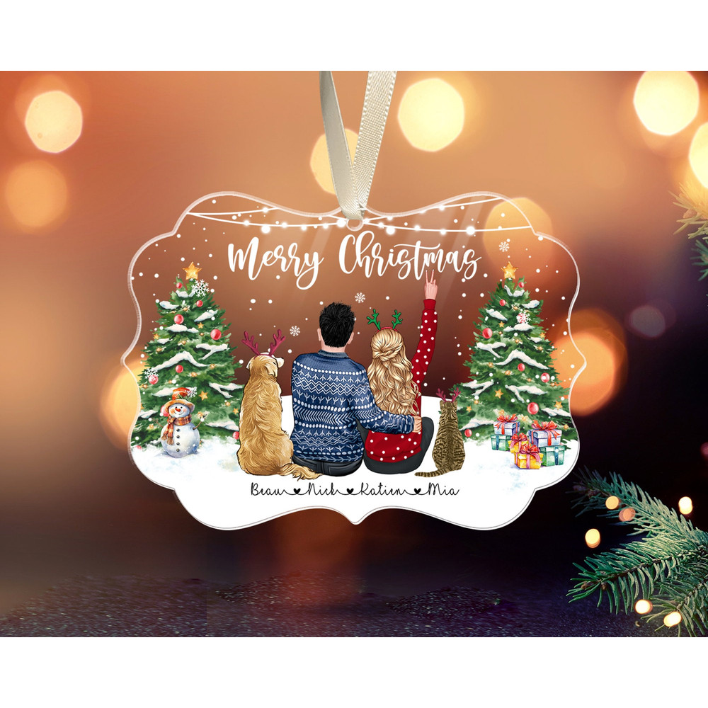 Custom Couple With Pets Ornament, 2023 Christmas Couple Ornament, Family and Pet Christmas Ornament, Christmas Gift for Cat and Dog Lovers - 9.jpg