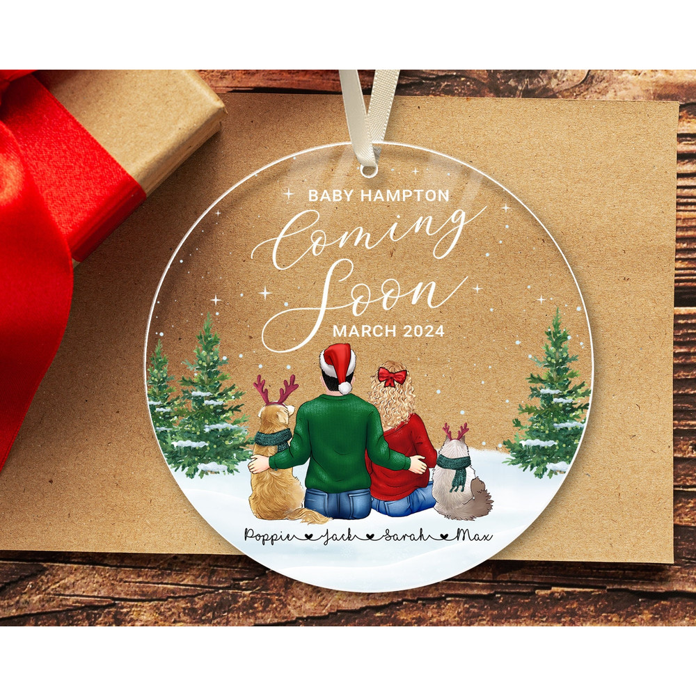 Custom Expecting Family Ornament, Baby Coming Soon Ornament, Pregnancy Announcement Gifts, Custom Family and Pets Ornament, Family Keepsake - 1.jpg
