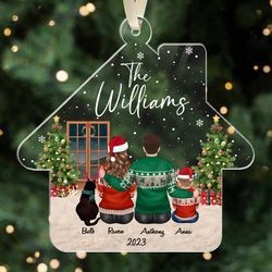 custom family christmas ornament with pets, personalized family ornament, family and pet ornament