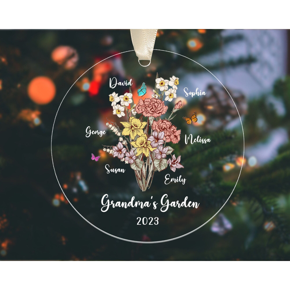 Custom Grandma's Garden Ornament with Kids Name, Birth Month Flower Ornament, Christmas Gifts for Grandma, Nana Xmas Gift, Christmas Decor - 1.jpg