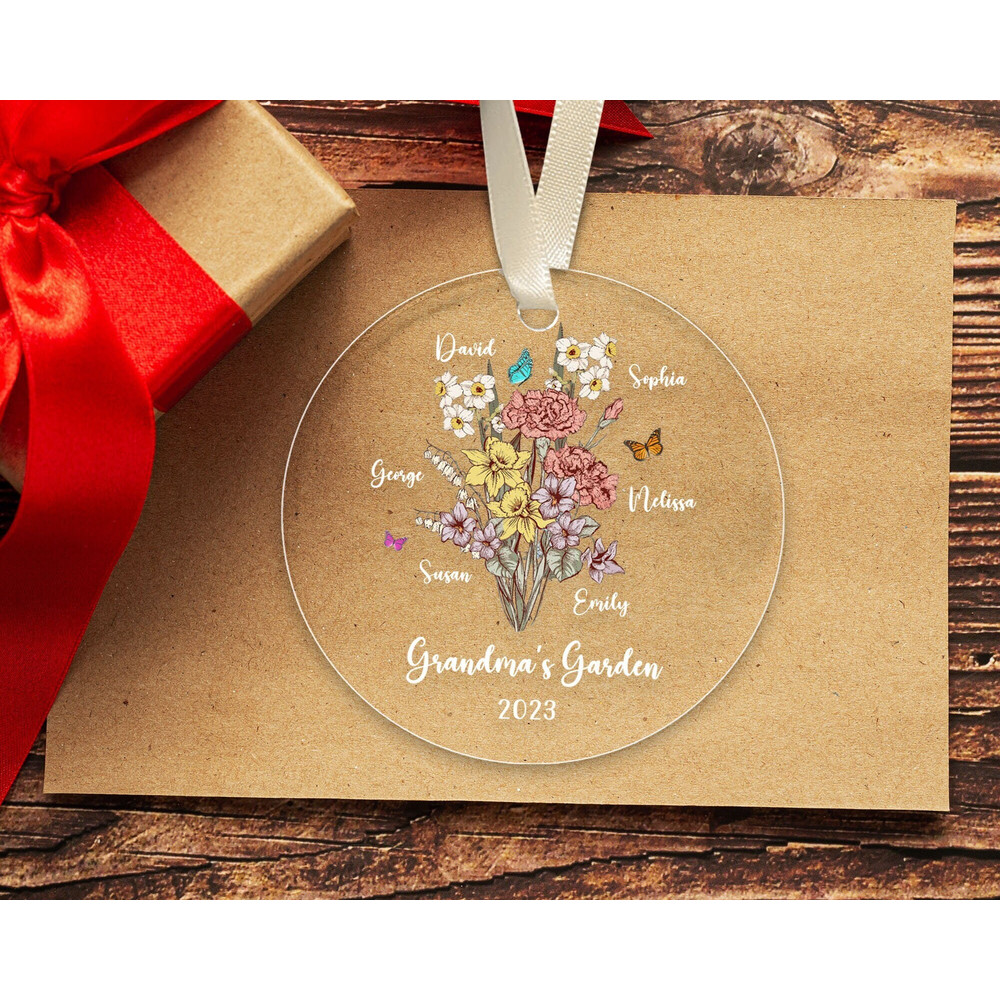 Custom Grandma's Garden Ornament with Kids Name, Birth Month Flower Ornament, Christmas Gifts for Grandma, Nana Xmas Gift, Christmas Decor - 5.jpg