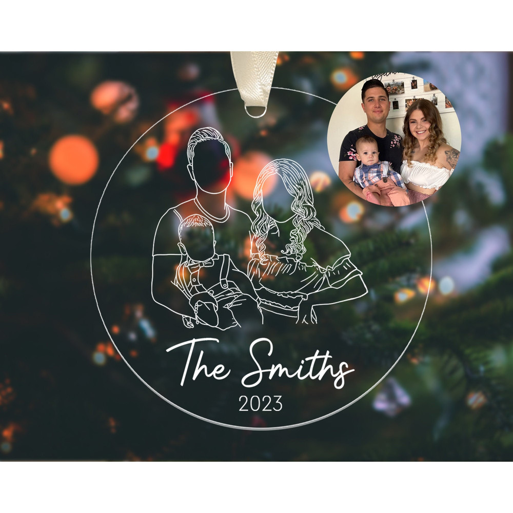 Custom Photo Ornament with Outline, Personalized Family Portrait Ornament with Photo, Christmas 2023 Ornament, Christmas Family Keepsake - 1.jpg