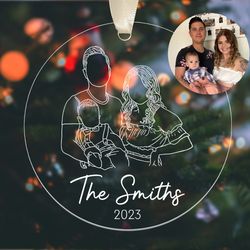 Custom Photo Ornament with Outline, Personalized Family Portrait Ornament with Photo, Christmas 2023 Ornament