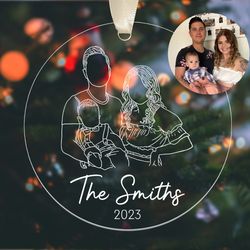 custom photo ornament with outline, personalized family portrait ornament with photo, christmas 2023 ornament