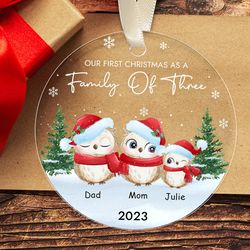 first christmas as a family of three ornament, 2023 christmas ornament, new family christmas ornament decor